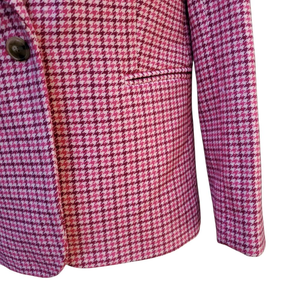 J. Crew Berry Pink Houndstooth Blazer Jacket Ivy Preppy Academia Wool Blend 12 - Picture 4 of 16